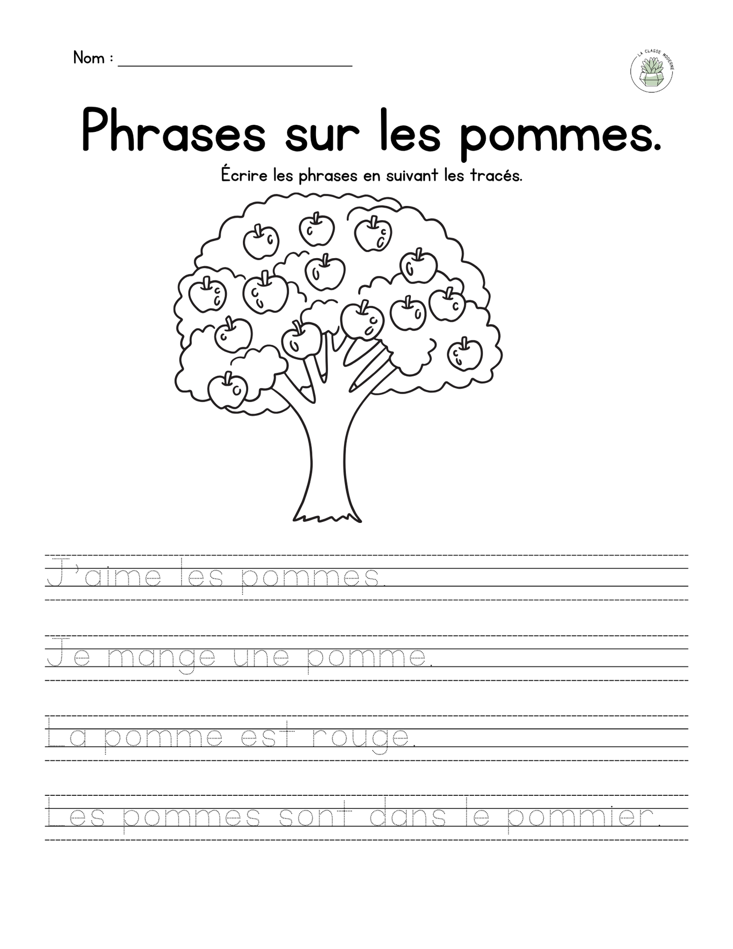 Cahier d'activités sur les pommes (2e année)