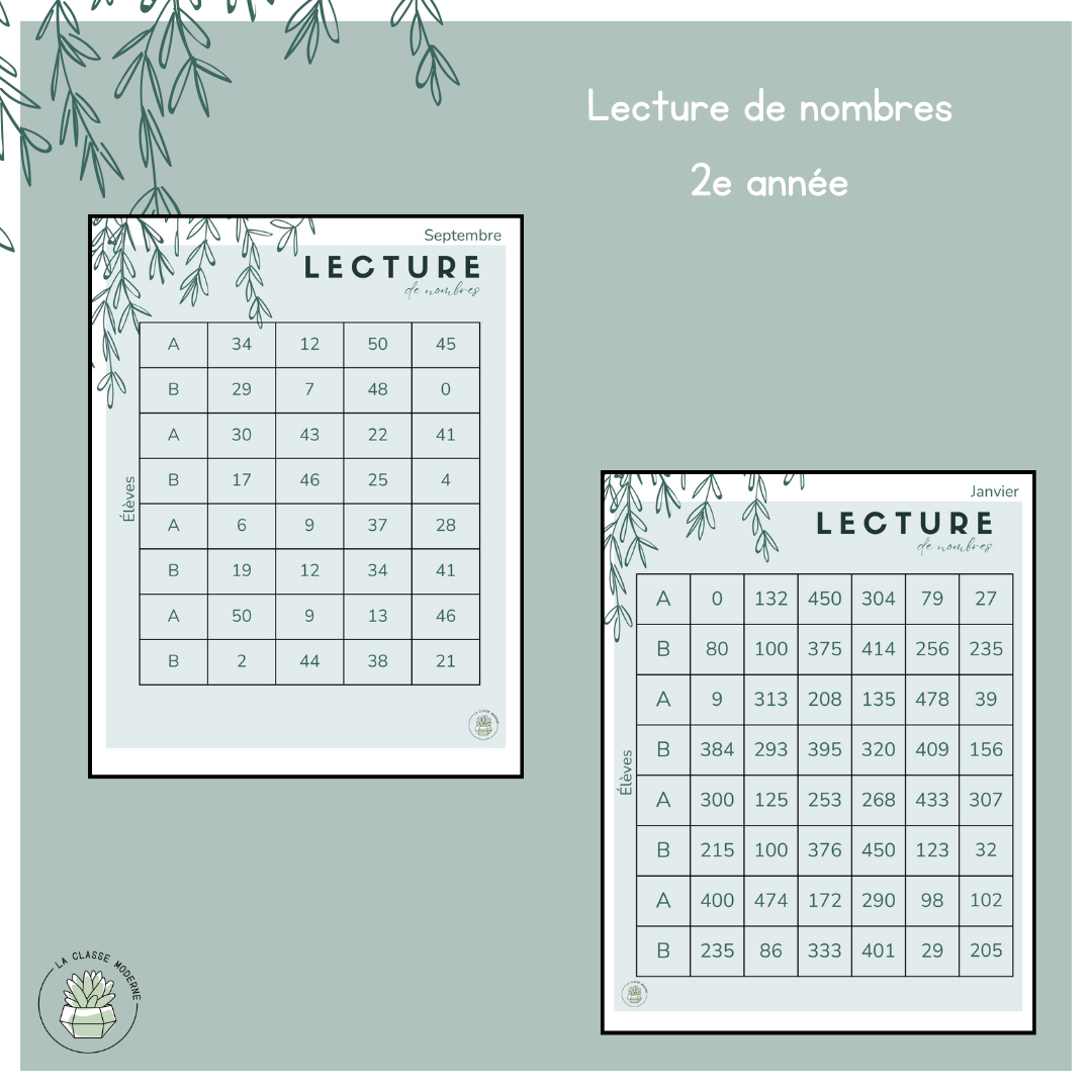 Lecture de nombres à deux - 2e année
