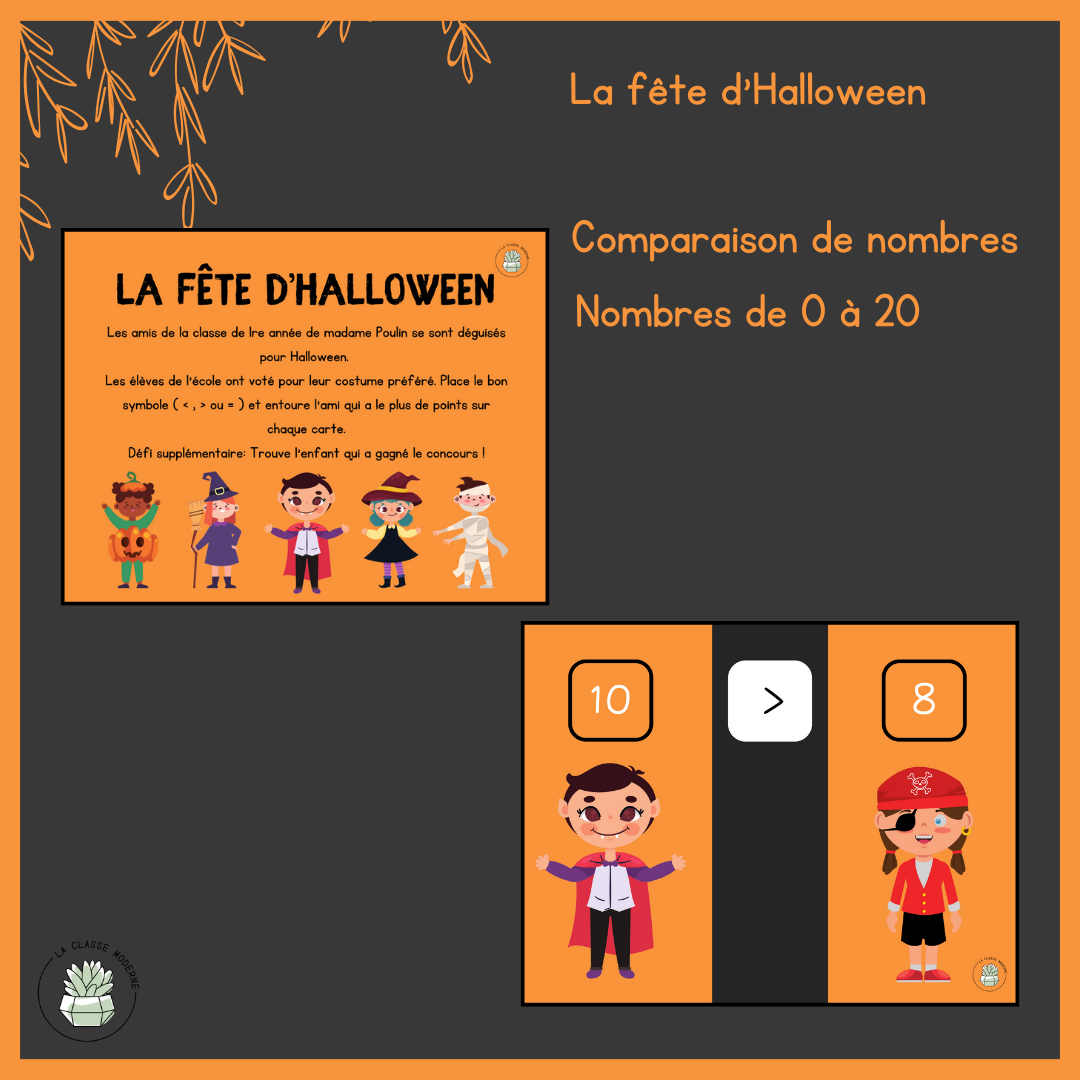 Atelier de comparaison de nombres de 0 à 20 - La fête d'Halloween - 1re année