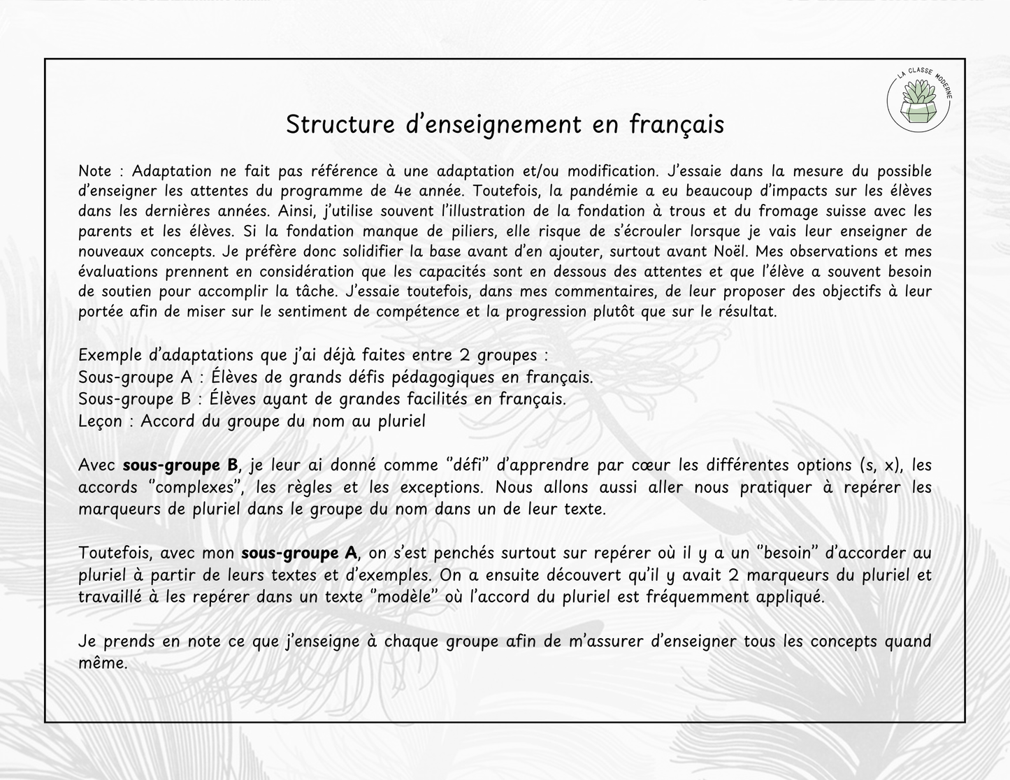 Guide du maitre - Planification des leçons et des périodes - Exemple au 2e cycle