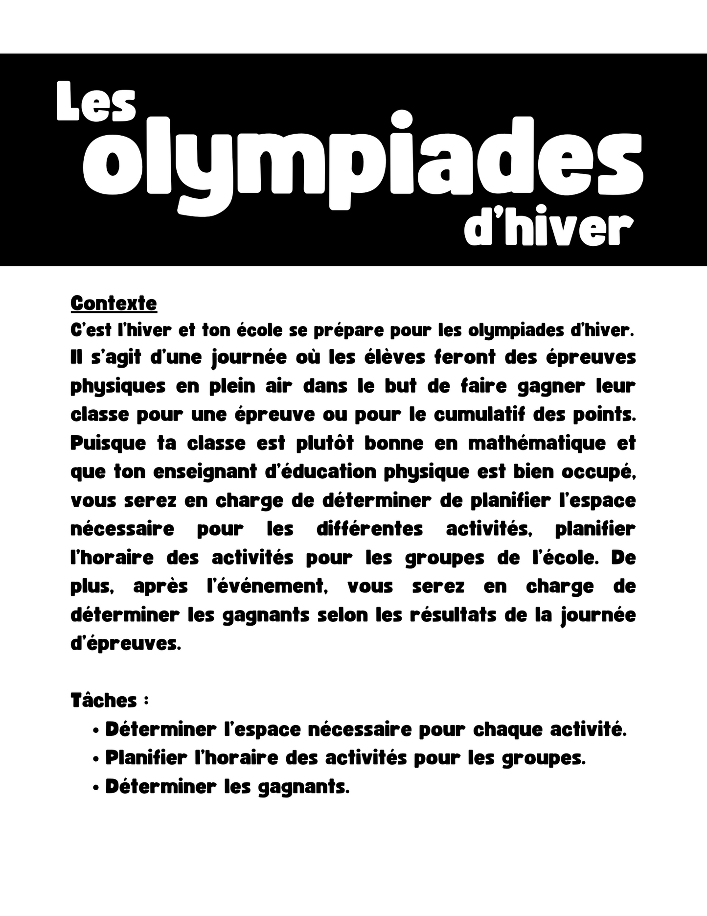 4e année - Les olympiades d'hiver