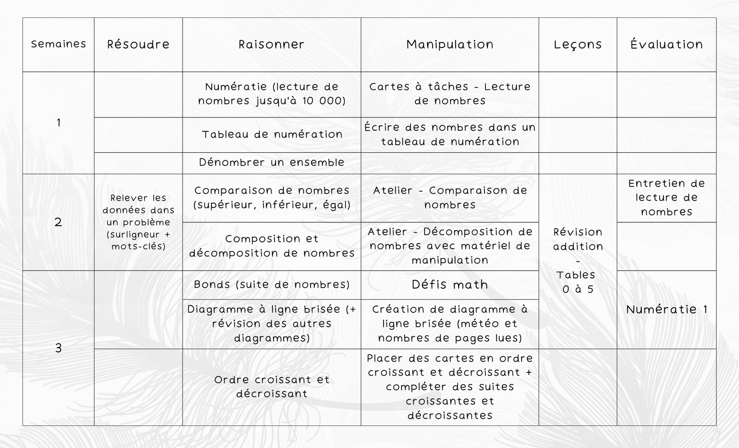 Planification annuelle math - 3e année