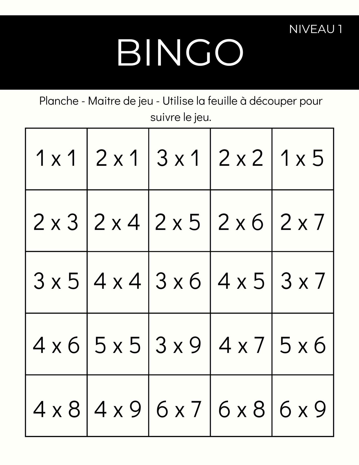 Bingo des multiplications