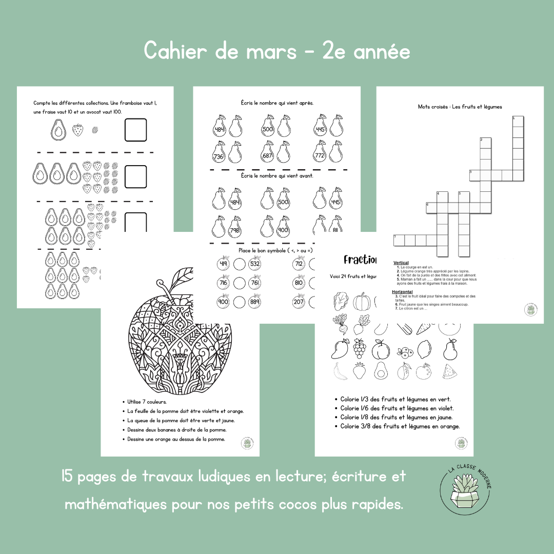 Cahier de consolidation/passe-temps de mars - 2e année