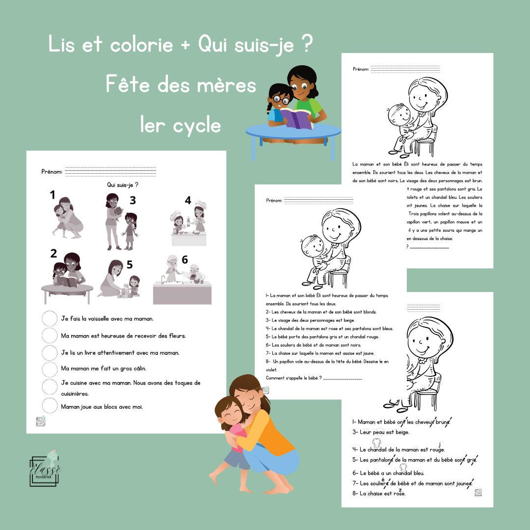 1er cycle - Lis et colorie - Fête des mères