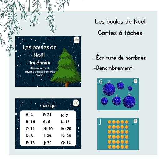 Atelier - Les boules de Noël - Dénombrer de 0 à 29