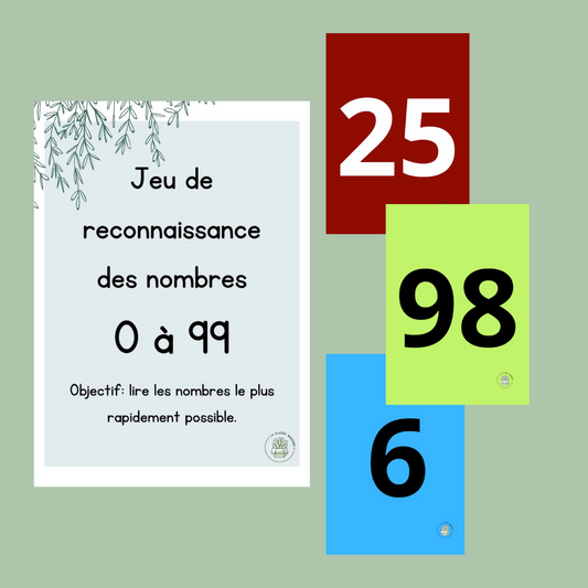 Cartes de reconnaissance de nombres - 0 à 99 - 1re année