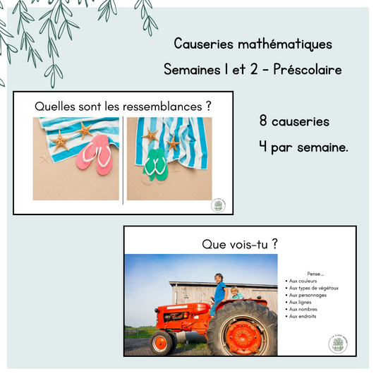 Causeries mathématiques septembre - Préscolaire - Semaines 1 et 2