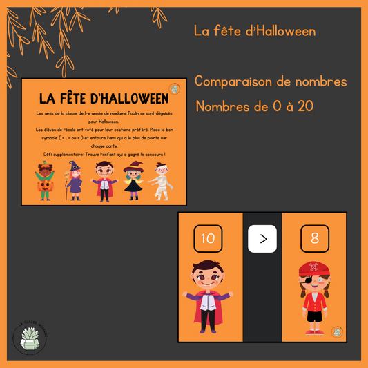 Atelier de comparaison de nombres de 0 à 20  - La fête d'Halloween - 1re année