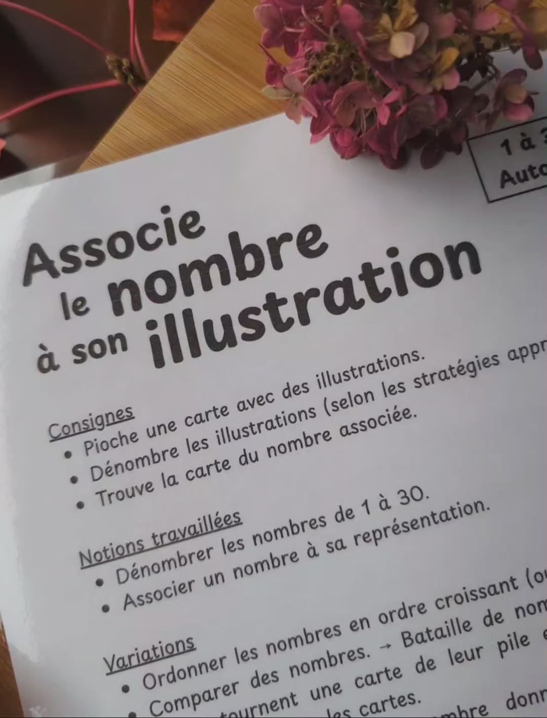 Dénombrer et associer - Automne - 1 à 30