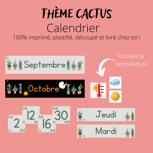 Calendrier - Thème Cactus (100% plastifié)