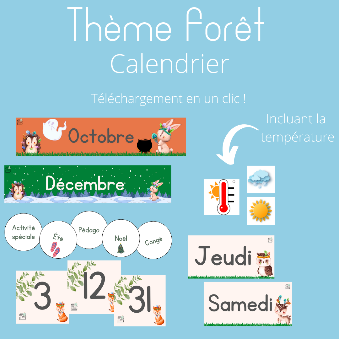 Calendrier - Thème Forêt (téléchargeable)