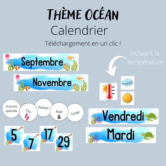 Calendrier - Thème Océan (téléchargeable)