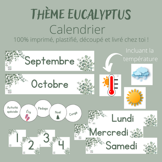 Calendrier - Thème Eucalyptus (100% plastifié)