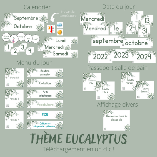 Kit complet - Thème de classe Eucalyptus (téléchargeable)