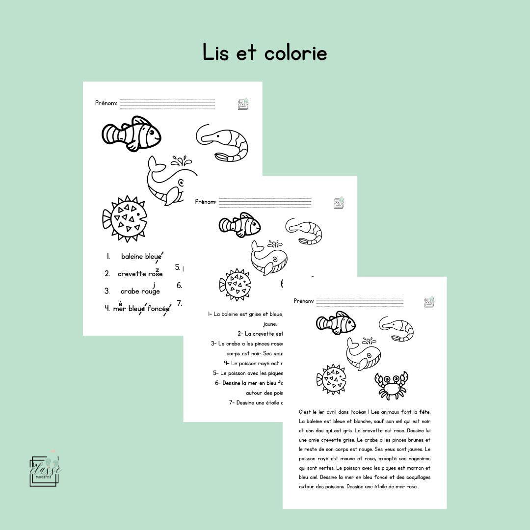 1er cycle - Lis et colorie - Poissons